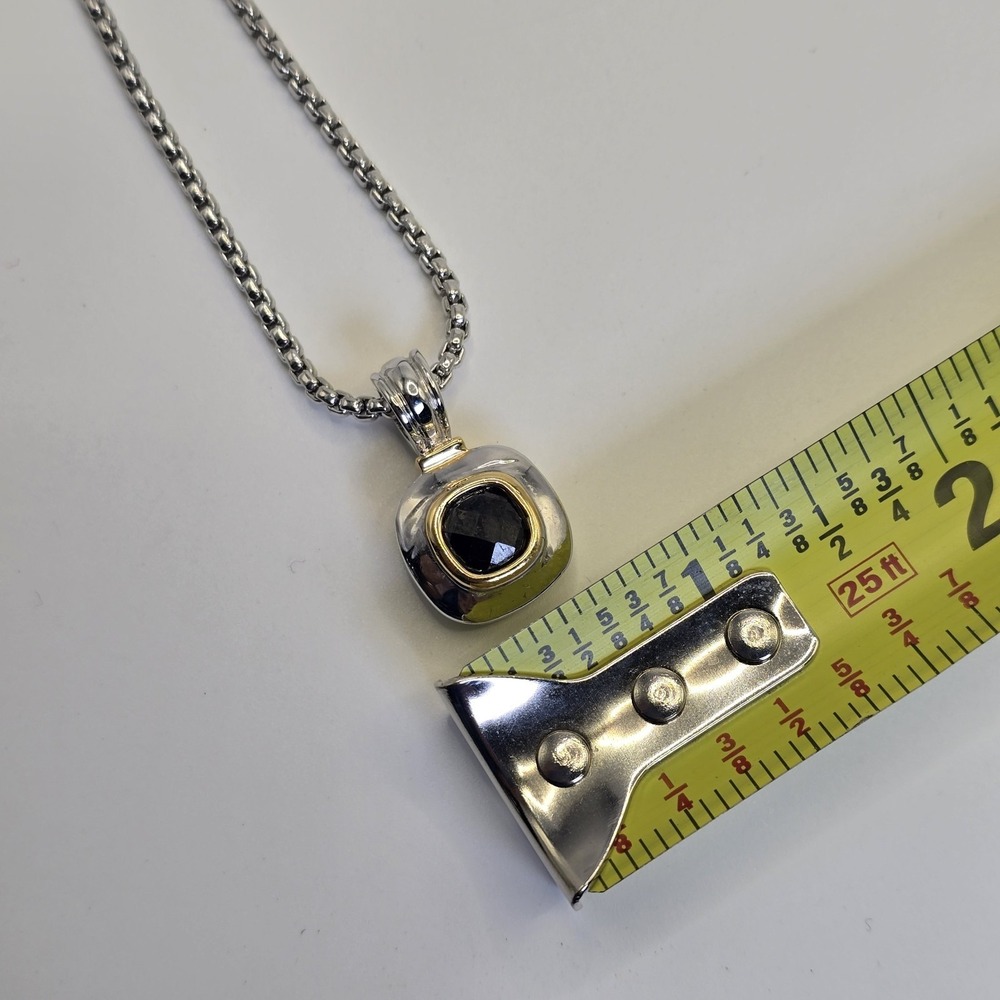 Silver Tone Black Faceted Stone Necklace & Pierced Earrings Set Gold Tone Accent - Picture 12 of 13